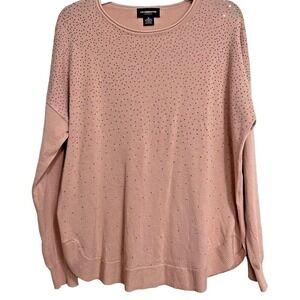 Liz Claiborne Career Top woman Size M Beige Blouse Stunning sparkle, Long Sleeve